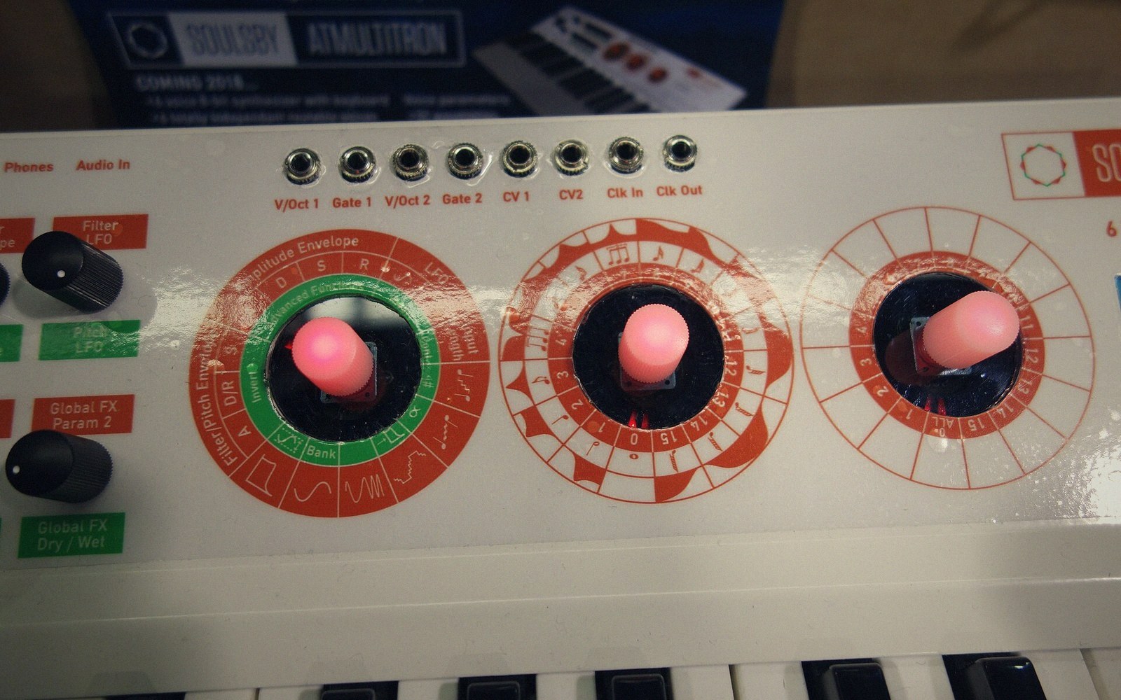 A polysynth front panel at an angle